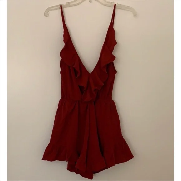 Rust Ruffle Romper by Reverse - Picture 7 of 8